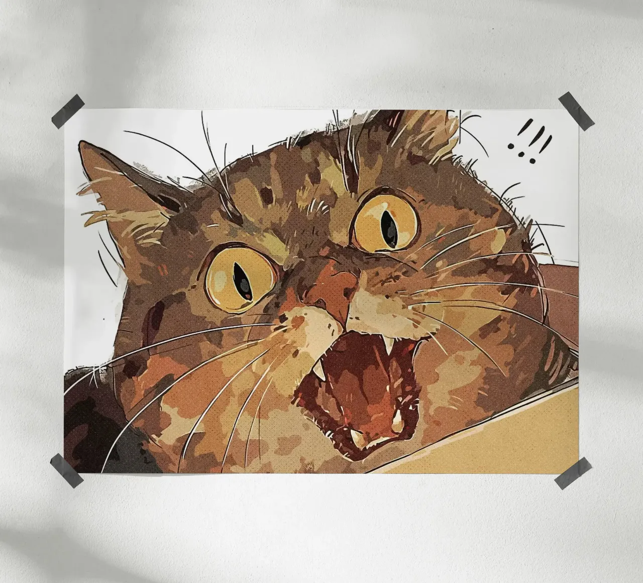 Gatto scioccato poster con telaio in alluminio da James Isaac Jackson