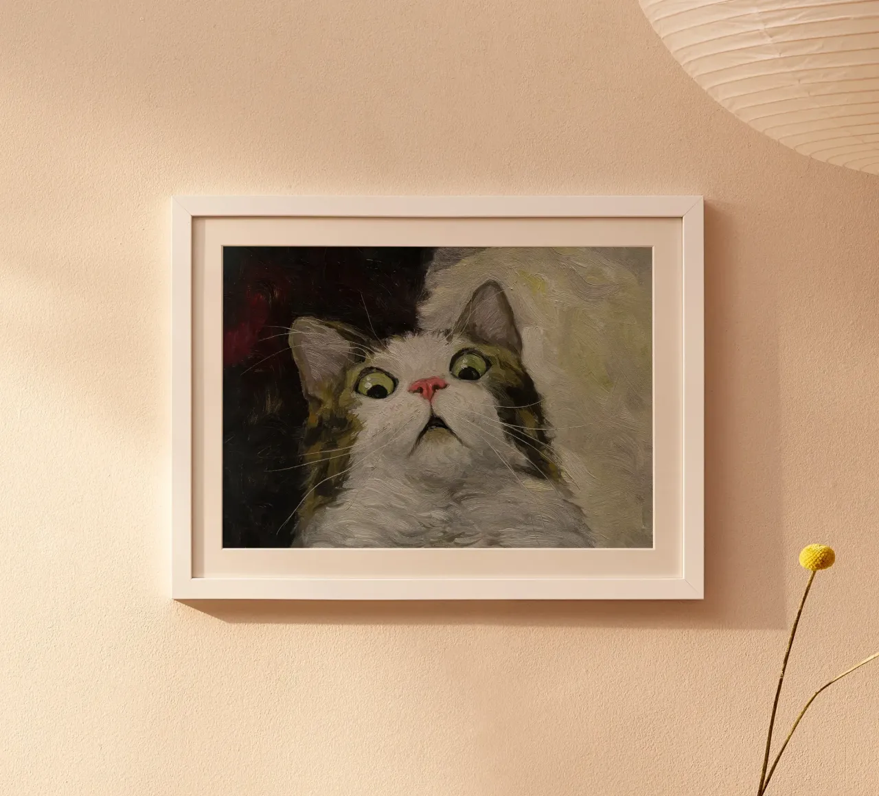 gatto meme dipinto spaventato poster con telaio in legno da James Isaac Jackson