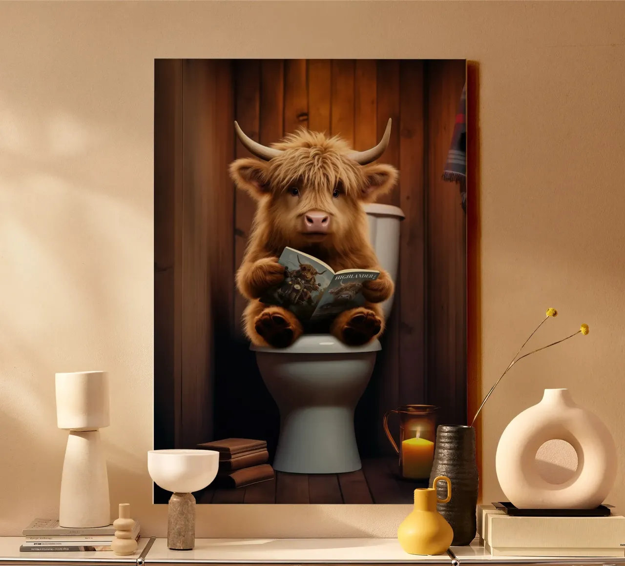 Bebé Highland Vaca Inodoro lienzo con Marco flotante de James Isaac Jackson