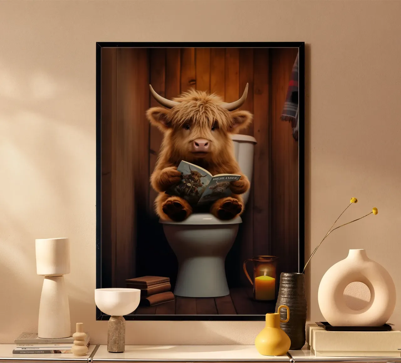 Bebé Highland Vaca Inodoro poster con marco de madera de James Isaac Jackson