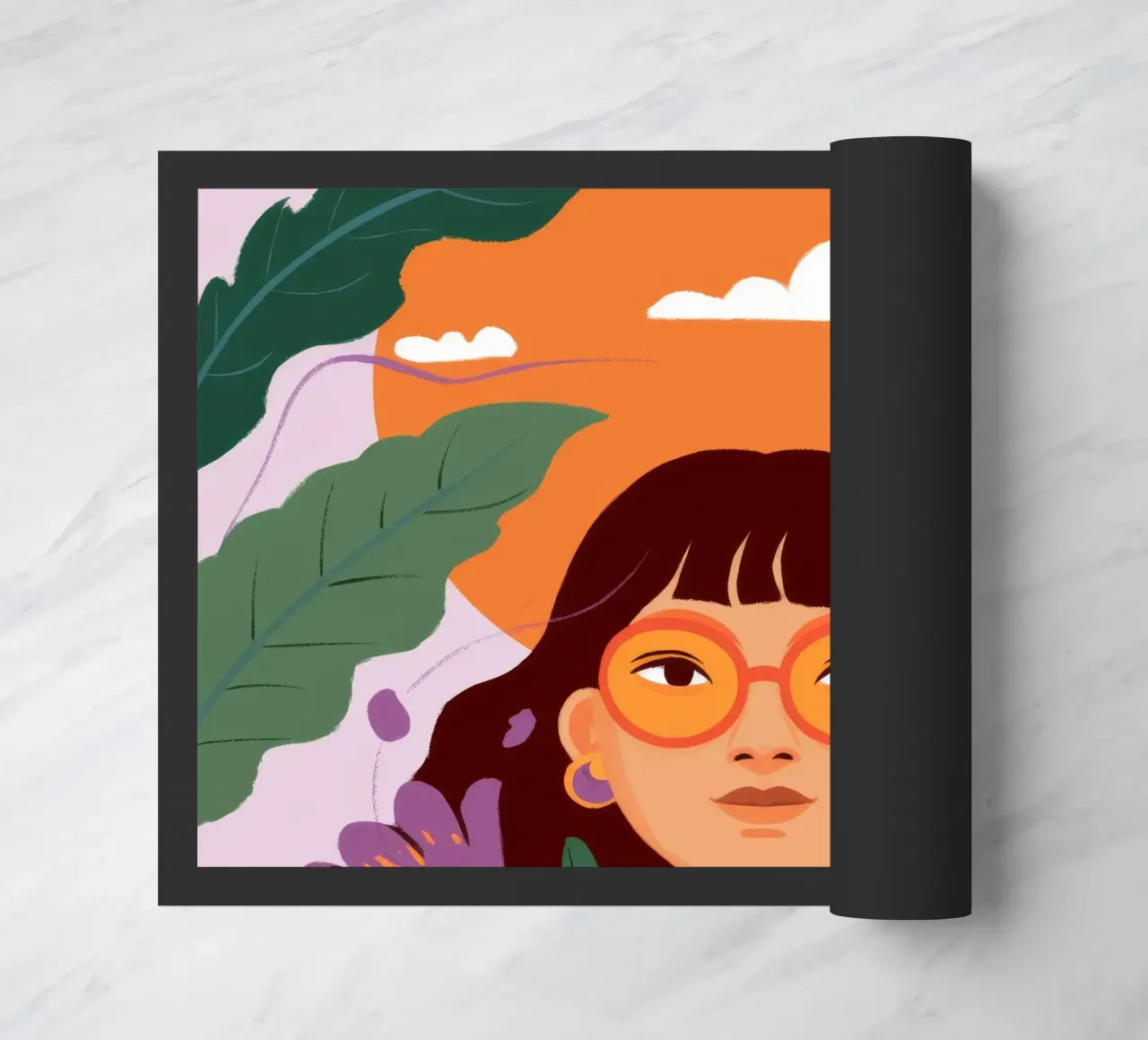 Atardecer en la selva felpudo de Ivory Frame