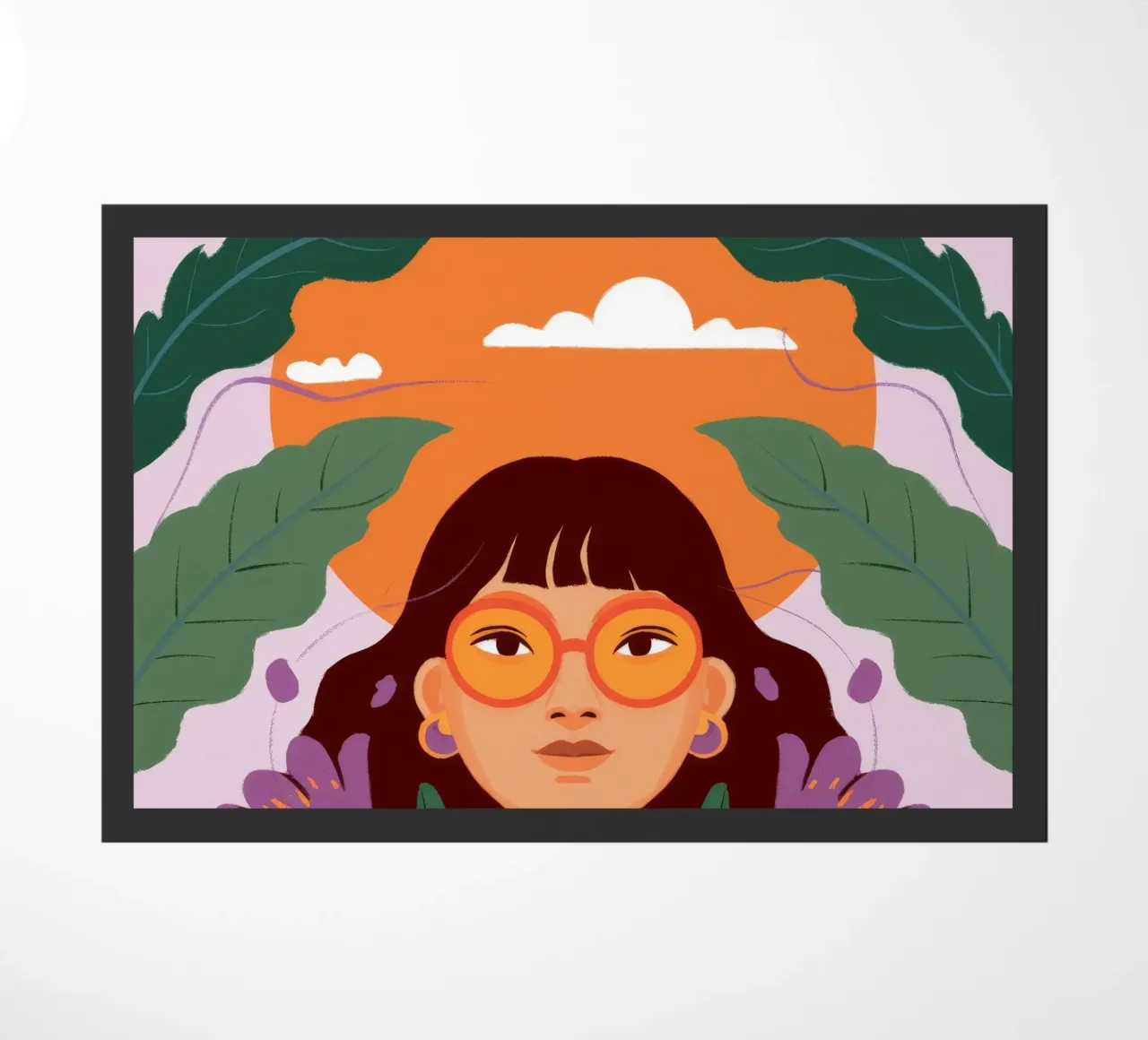 Atardecer en la selva felpudo de Ivory Frame