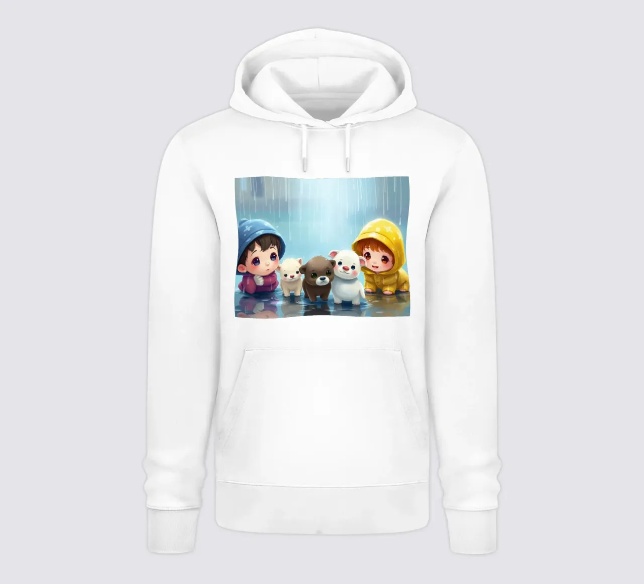Bambini che giocano con i cuccioli sotto la pioggia felpa con cappuccio da DesignDoodle