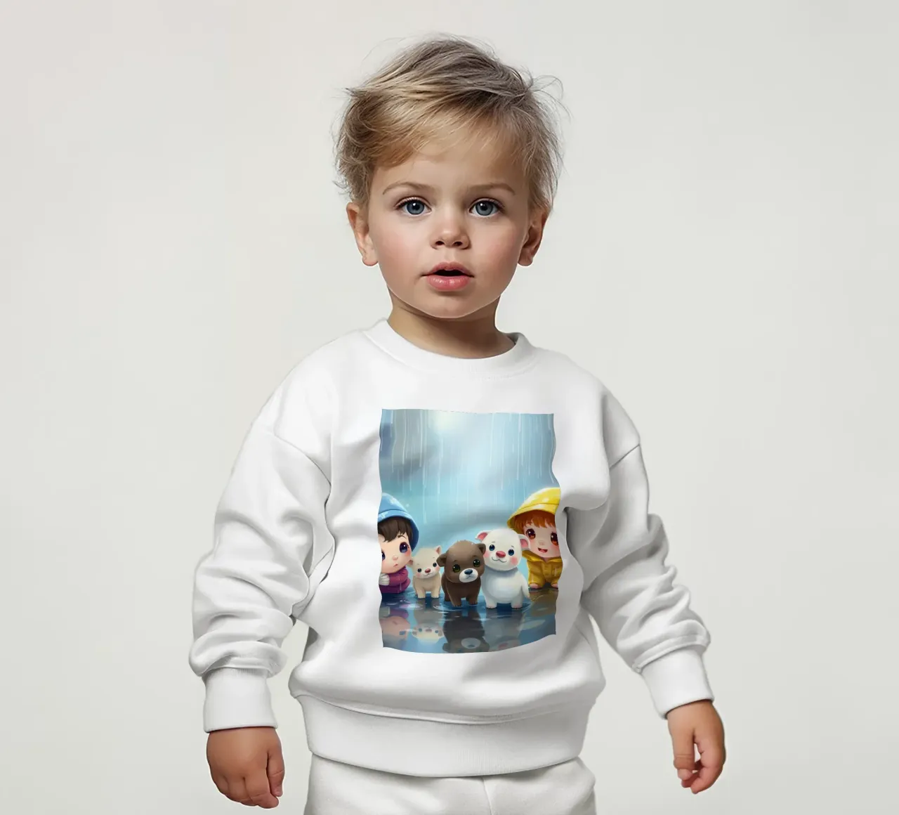 Bambini che giocano con i cuccioli sotto la pioggia felpa neonato da DesignDoodle