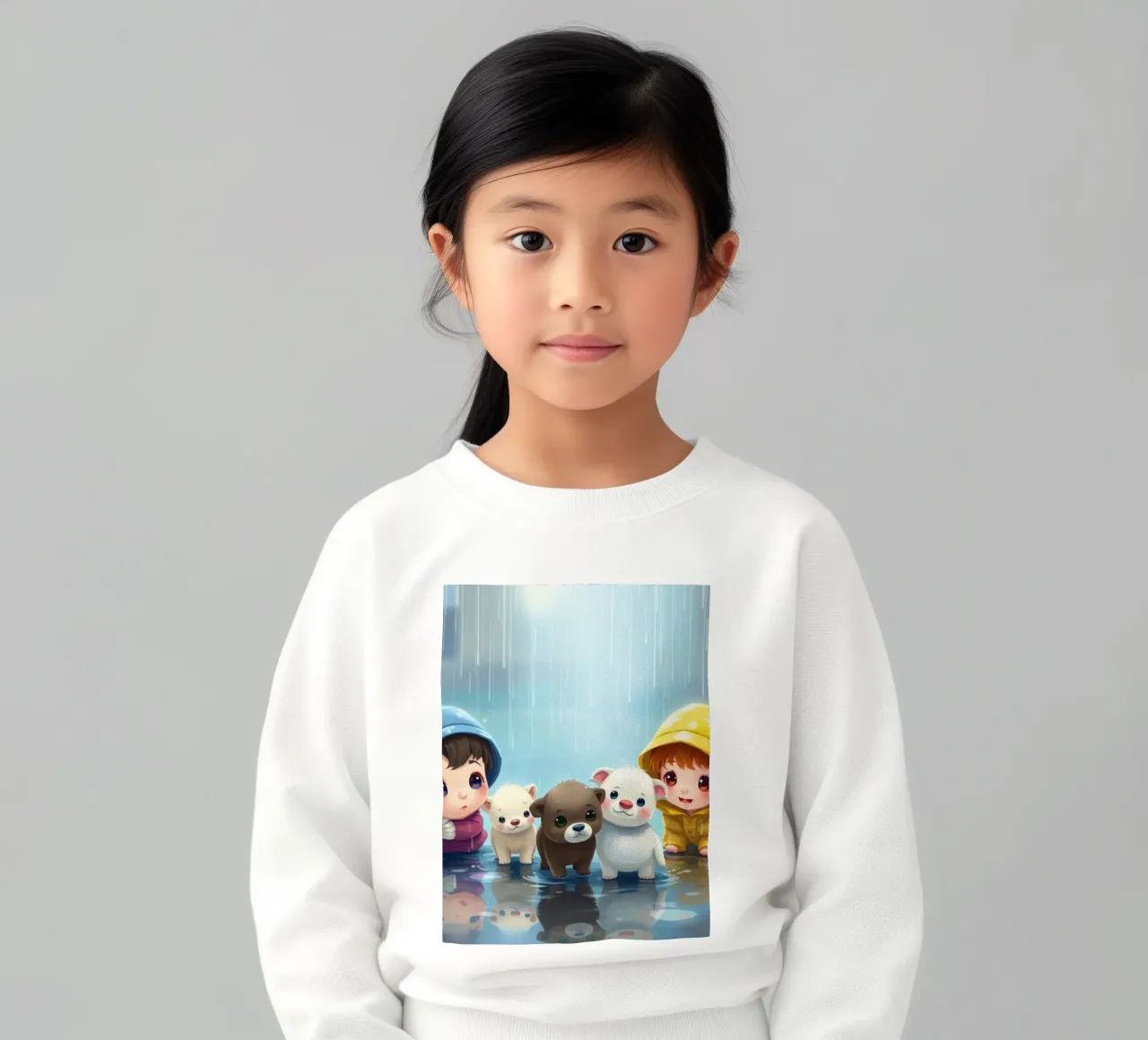 Bambini che giocano con i cuccioli sotto la pioggia felpa bambino da DesignDoodle