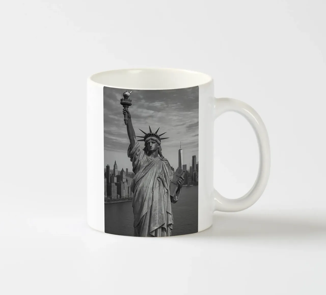 Statua della Libertà, New York, USA Panora della città in bianco e nero tazza in ceramica da the gondels