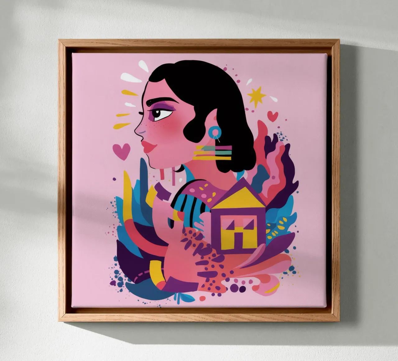 Fantaisie colorée dans la jungle toile avec Caisse américaine de Ivory Frame