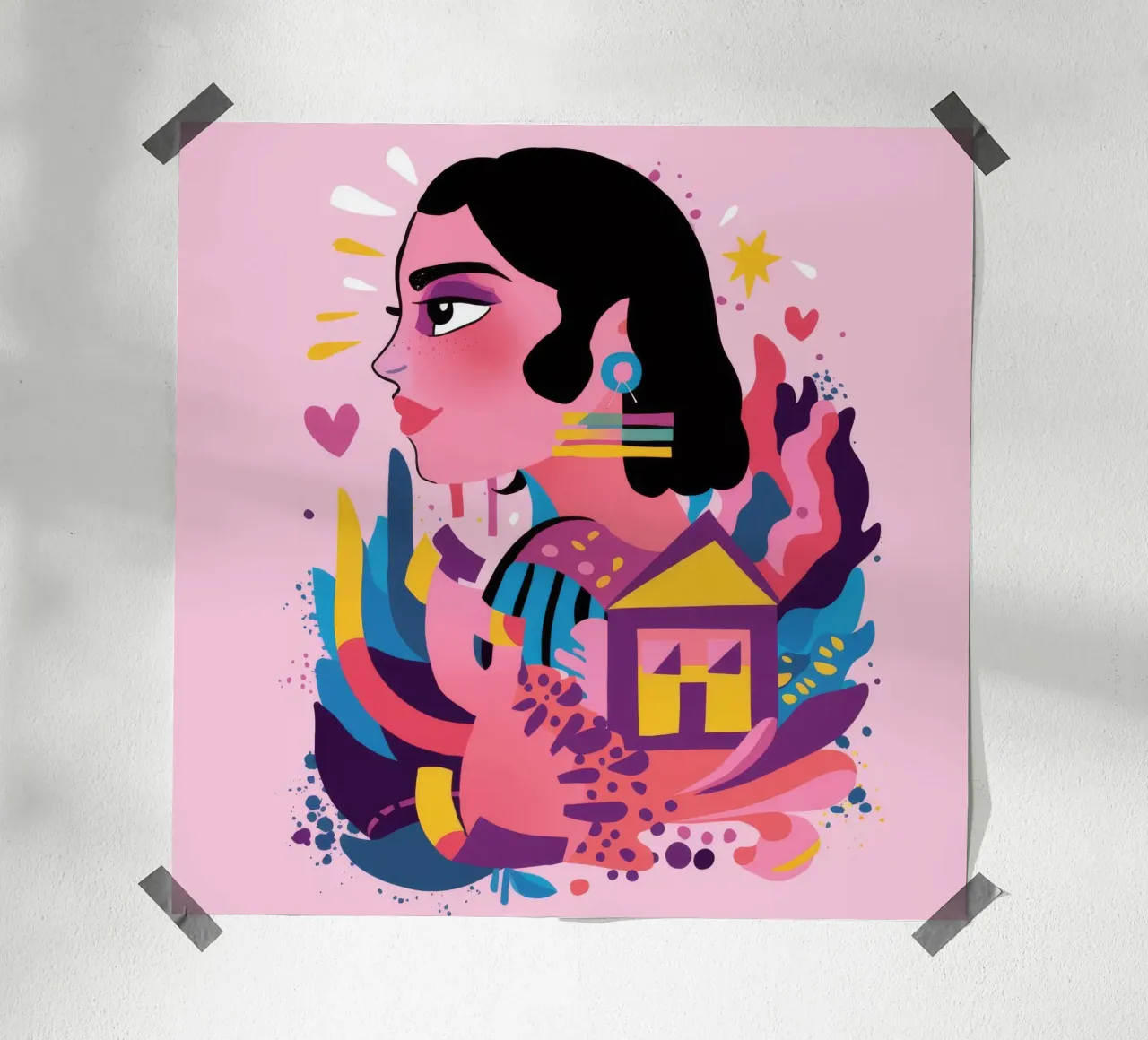 Fantaisie colorée dans la jungle poster avec cadre en bois de Ivory Frame