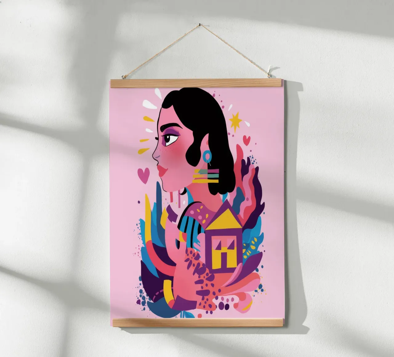 Fantaisie colorée dans la jungle poster avec cadre en bois de Ivory Frame