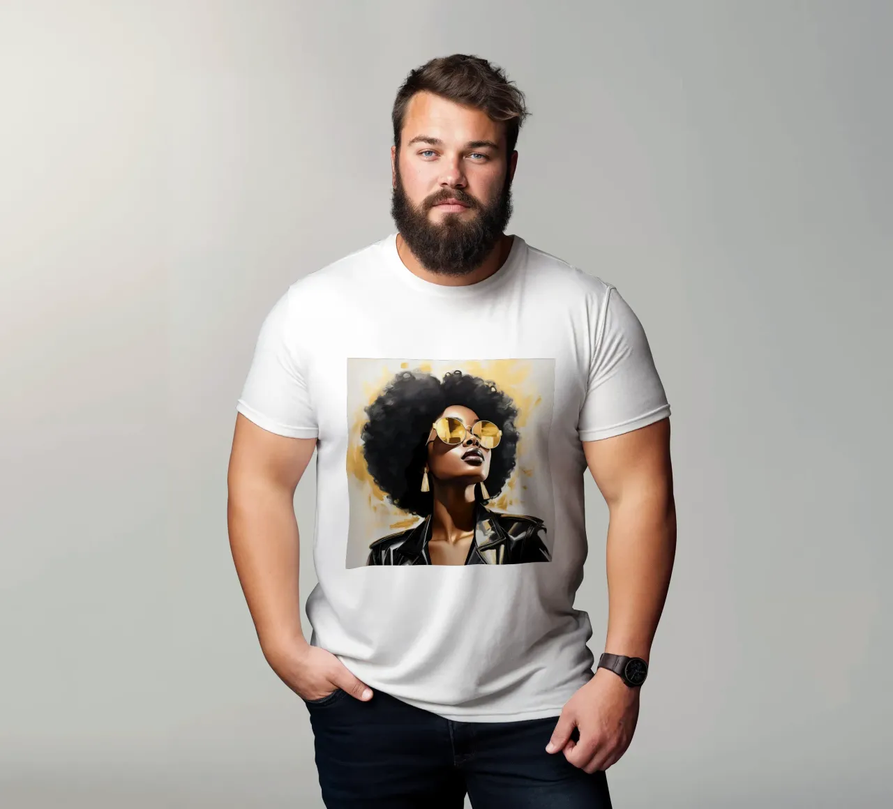 Ritratto donna africana moderna in oro nero popart t-shirt da Take Your Art BV