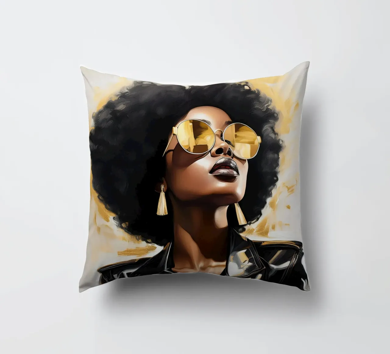Ritratto donna africana moderna in oro nero popart cuscino da Take Your Art BV