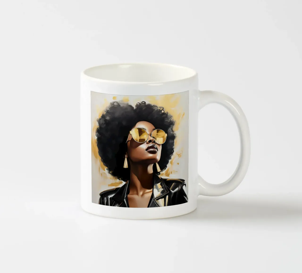 Ritratto donna africana moderna in oro nero popart tazza in ceramica da Take Your Art BV