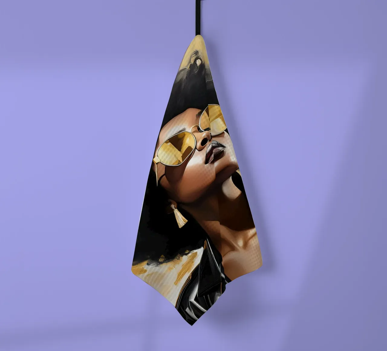 Portrait d'une femme africaine moderne en popart noir et or torchon de Take Your Art BV