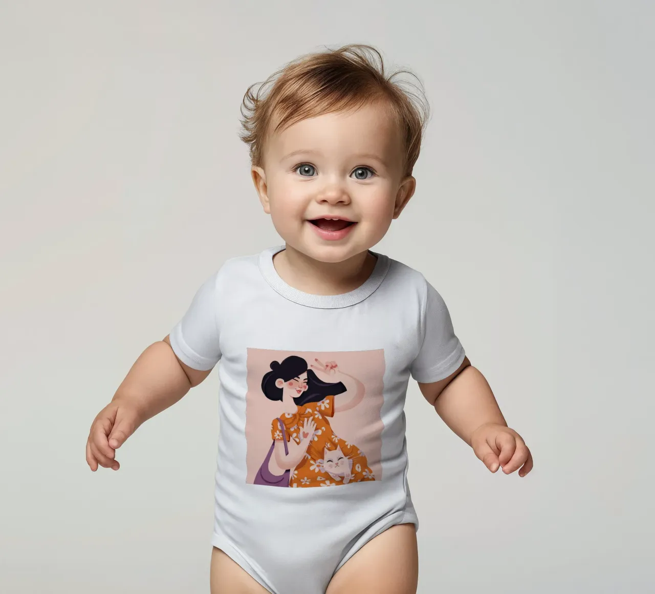 Accogliente abbraccio felino body neonato maniche corte da Ivory Frame