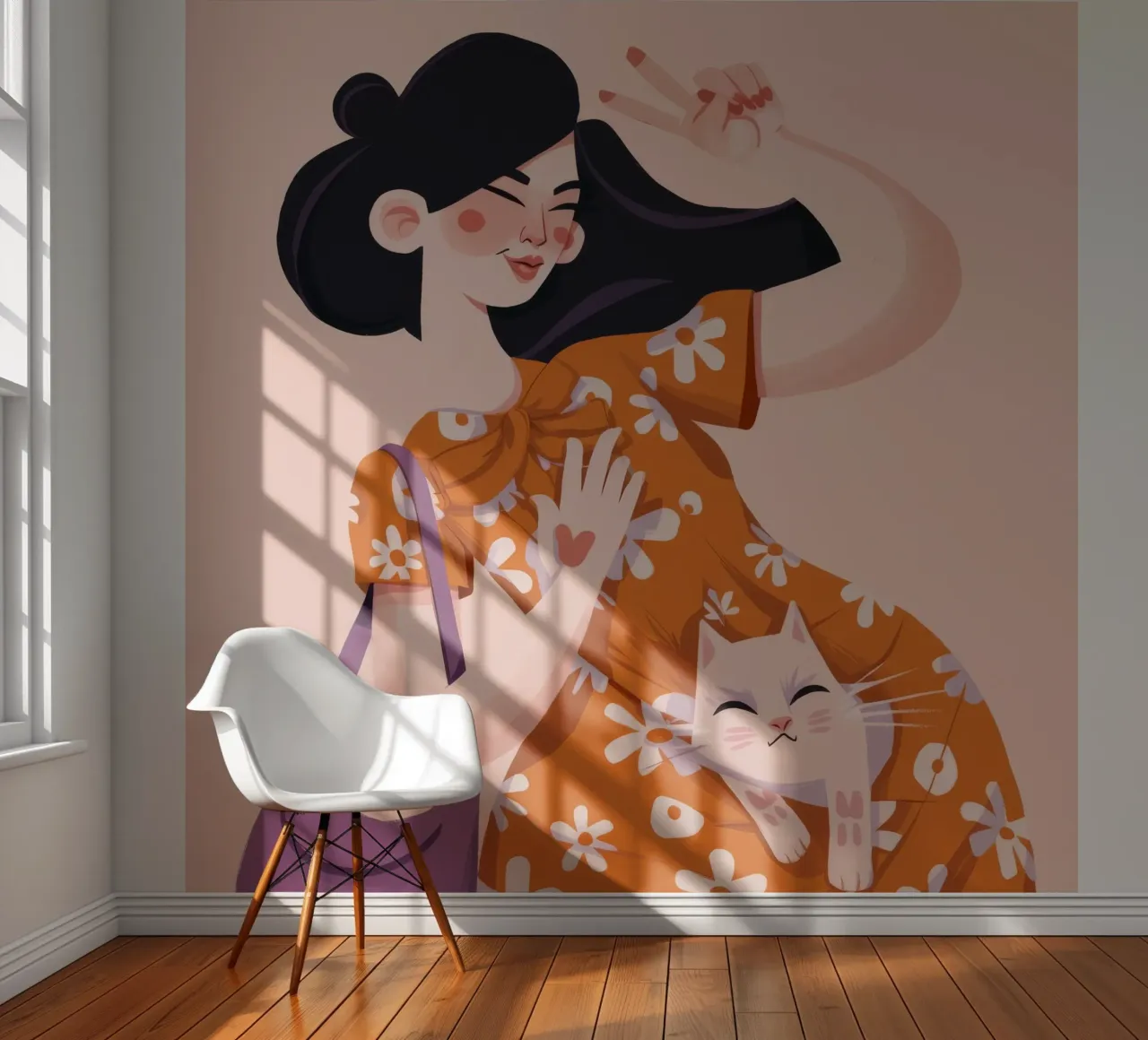 Cozy Feline Embrace photo wallpaper by Ivory Frame