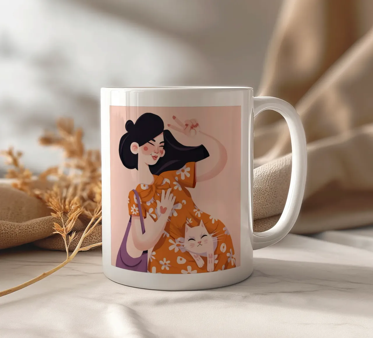 Accogliente abbraccio felino tazza in ceramica da Ivory Frame