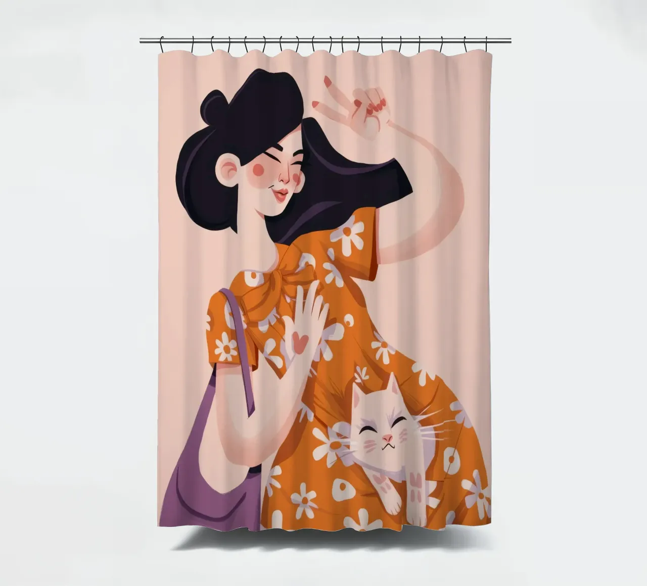 Cozy Feline Embrace shower curtain by Ivory Frame