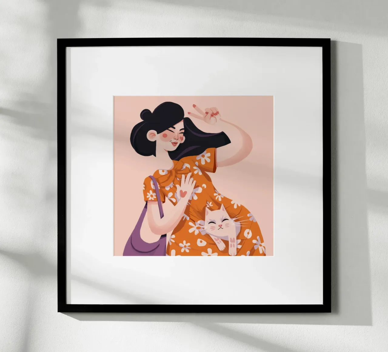 Accogliente abbraccio felino poster con telaio in plastica da Ivory Frame