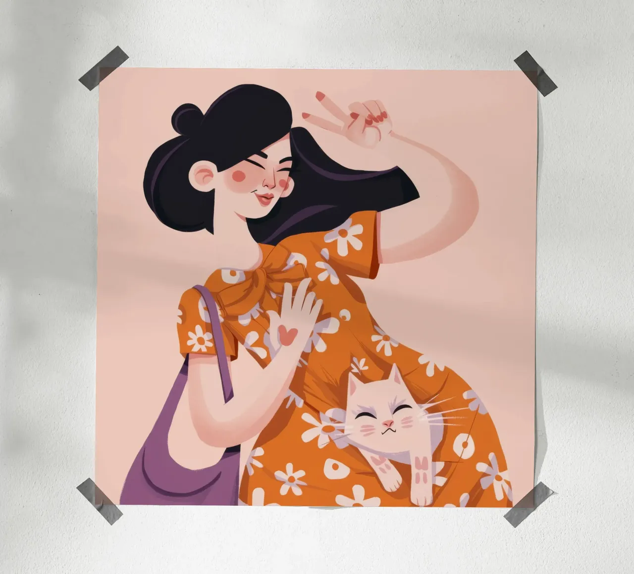 Accogliente abbraccio felino poster con telaio in plastica da Ivory Frame