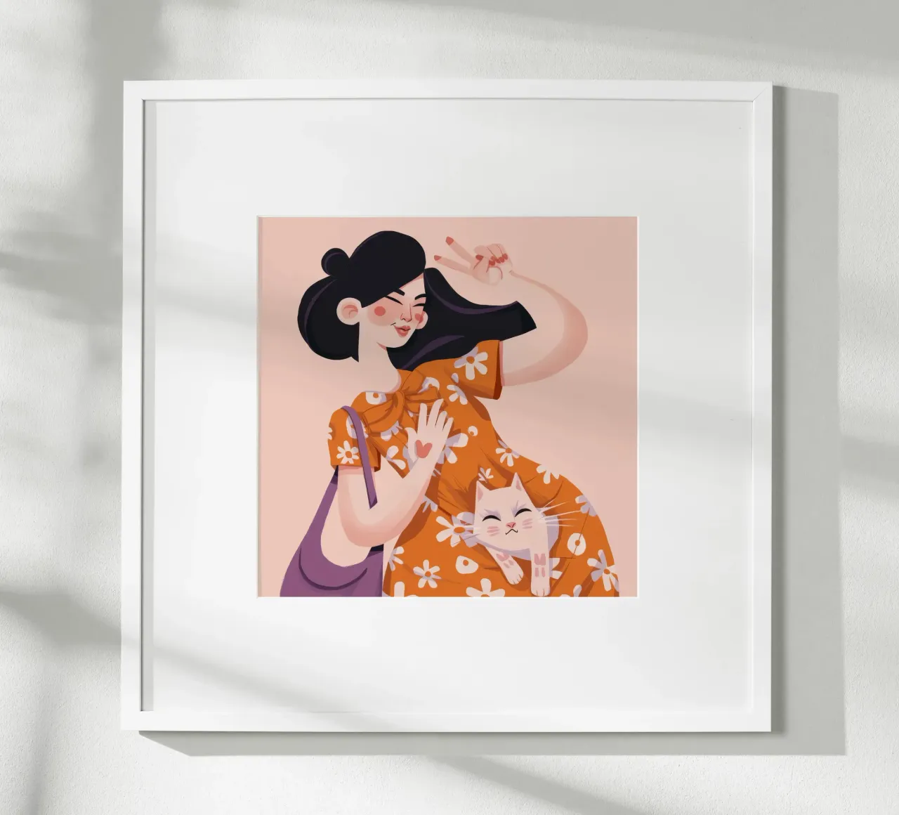 Accogliente abbraccio felino poster con telaio in plastica da Ivory Frame