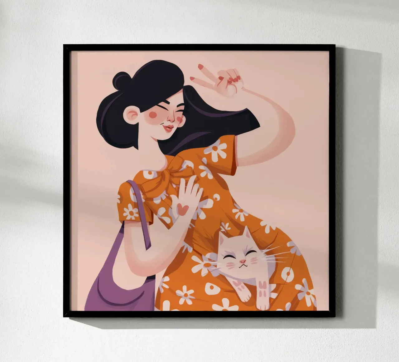 Accogliente abbraccio felino poster con telaio in plastica da Ivory Frame