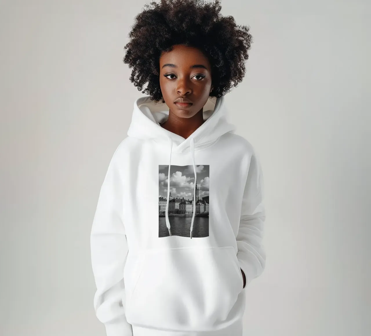 Stockholm, Sweden Black and White City Panorama Photography hoodie by the gondels