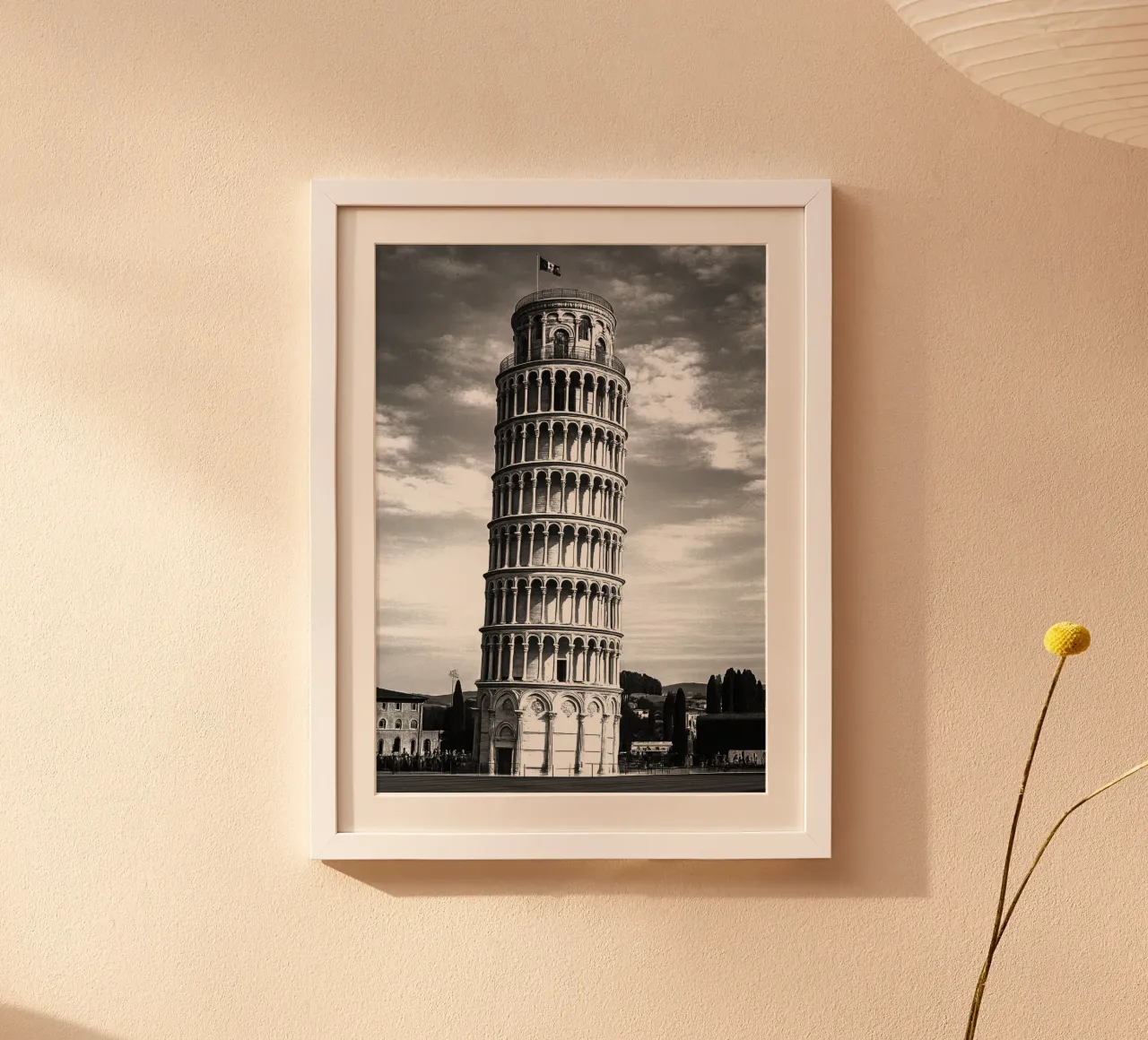 Torre di Pisa, Roma, Italia Panorama della città in bianco e nero Pho carta hahnemühle da the gondels
