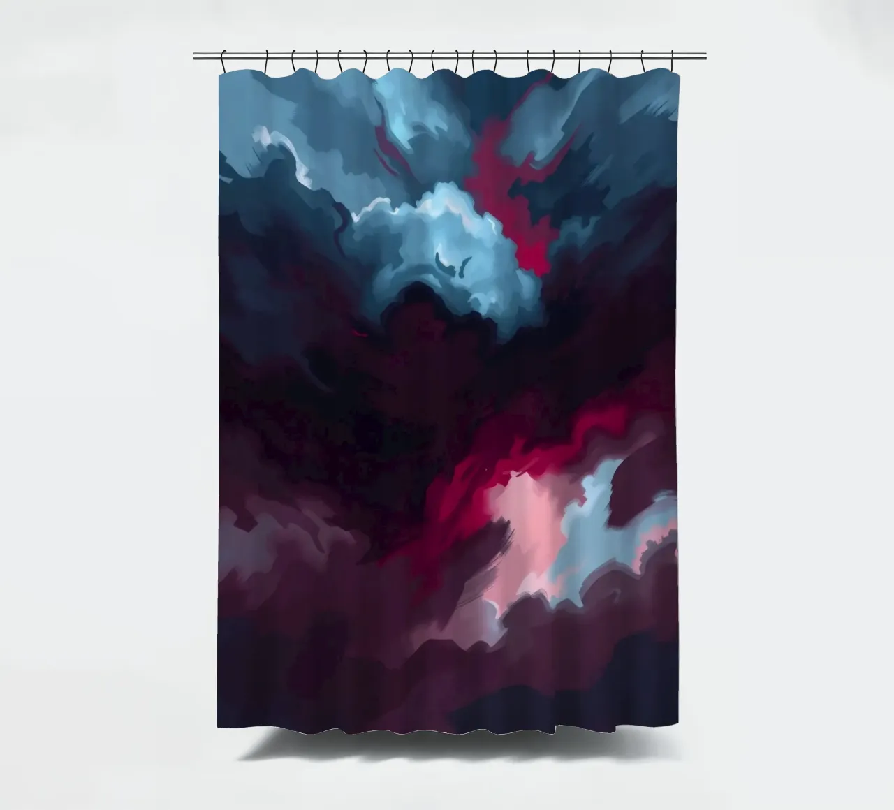 storm clouds swirl overhead at dusk creating a dramatic art shower curtain by DesignDoodle