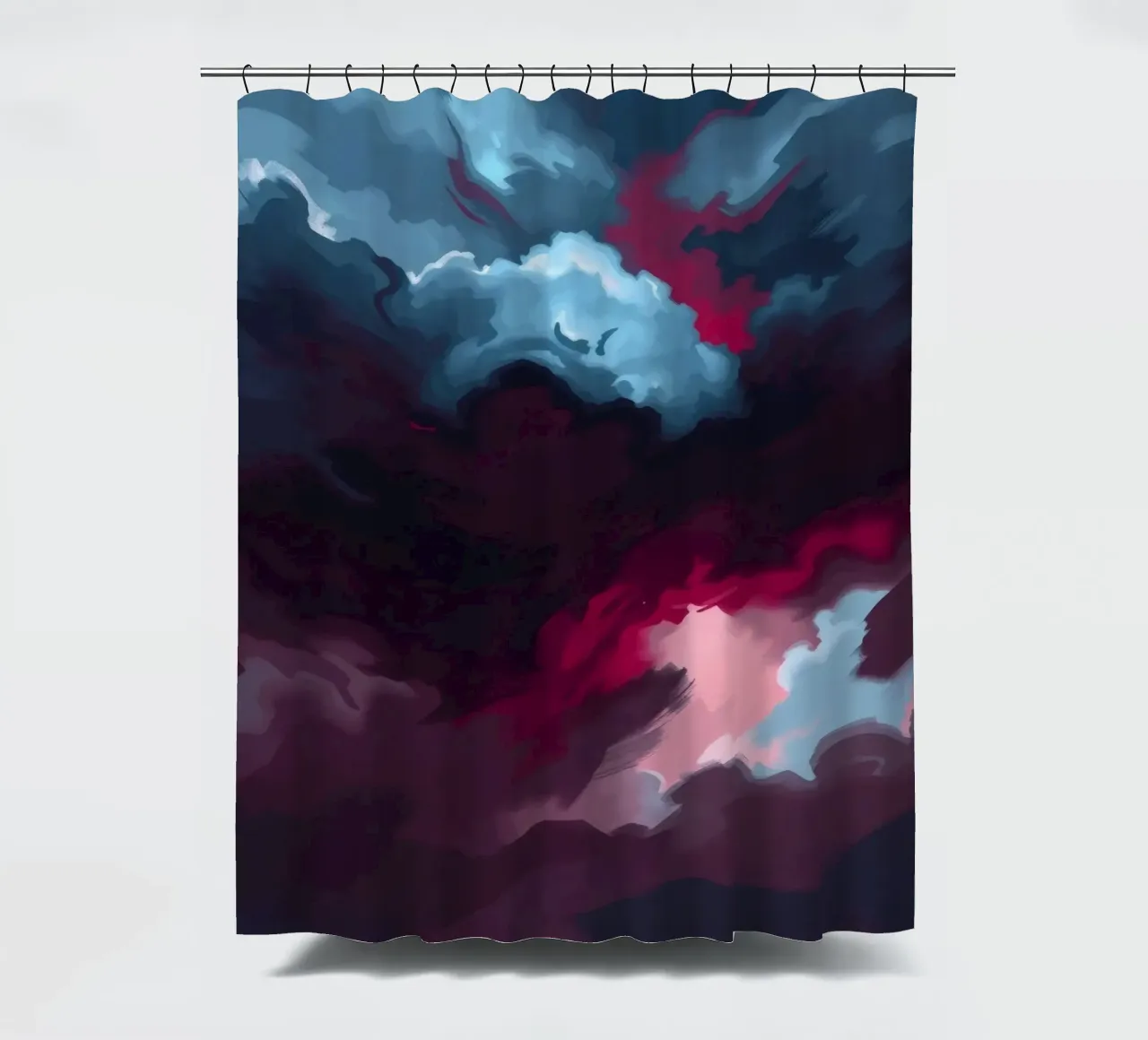 storm clouds swirl overhead at dusk creating a dramatic art shower curtain by DesignDoodle