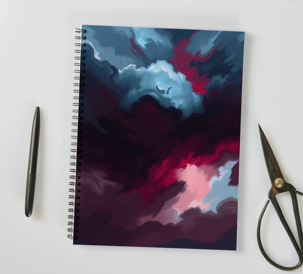 storm clouds swirl overhead at dusk creating a dramatic art spiral notebook by DesignDoodle