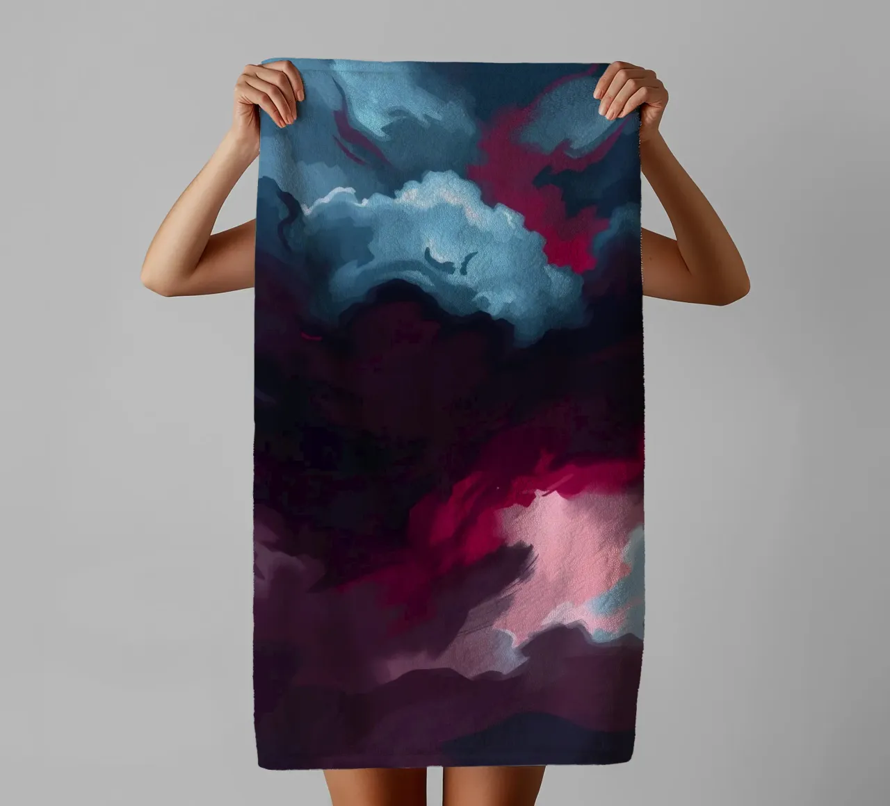 storm clouds swirl overhead at dusk creating a dramatic art towel by DesignDoodle