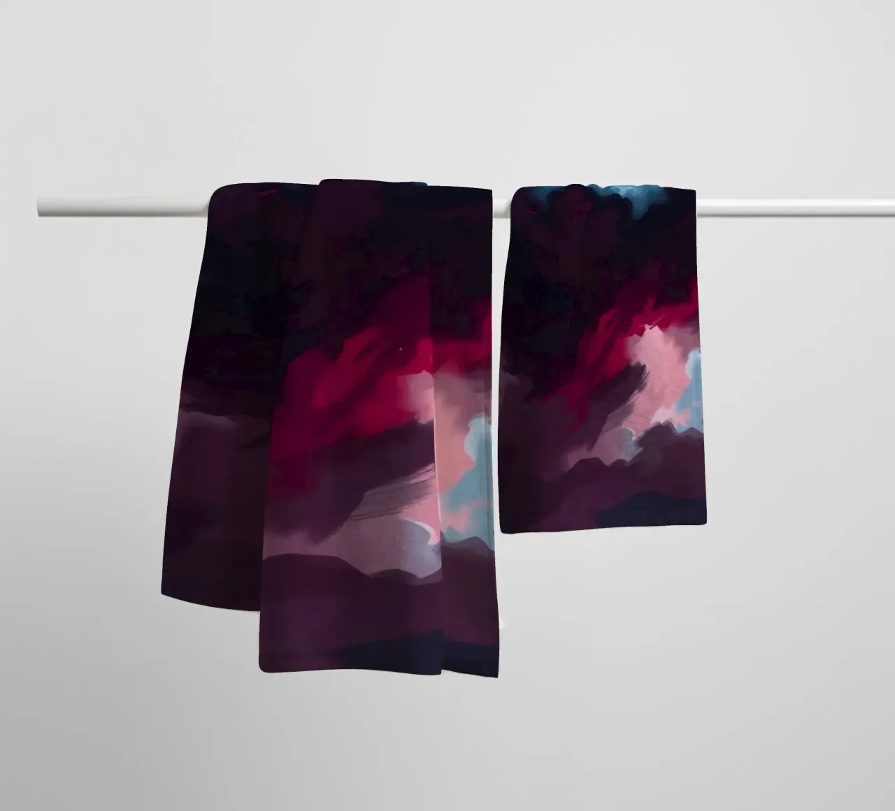 storm clouds swirl overhead at dusk creating a dramatic art towel by DesignDoodle