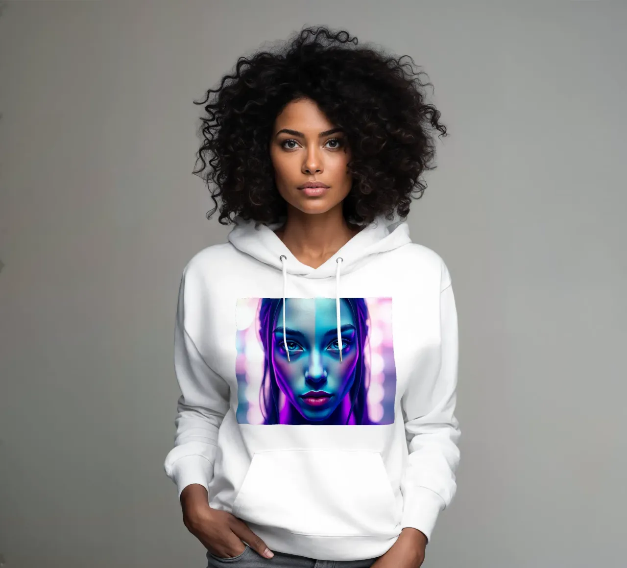 Splendido ritratto di donna con vivaci colori al neon felpa con cappuccio da DesignDoodle