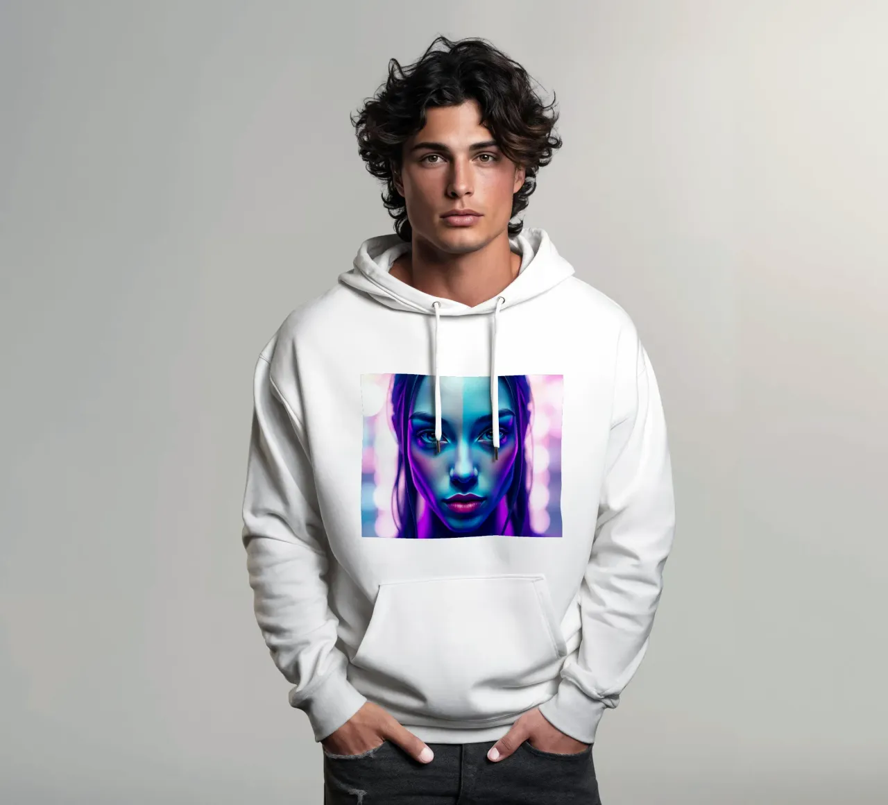 Splendido ritratto di donna con vivaci colori al neon felpa con cappuccio da DesignDoodle