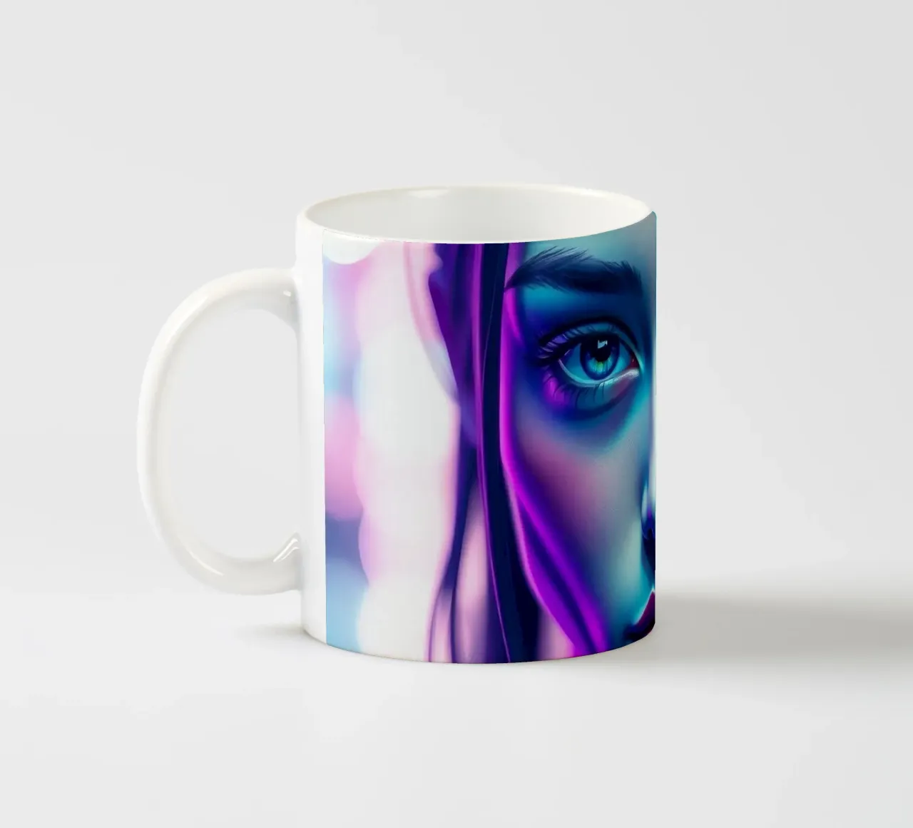 Splendido ritratto di donna con vivaci colori al neon tazza in ceramica da DesignDoodle