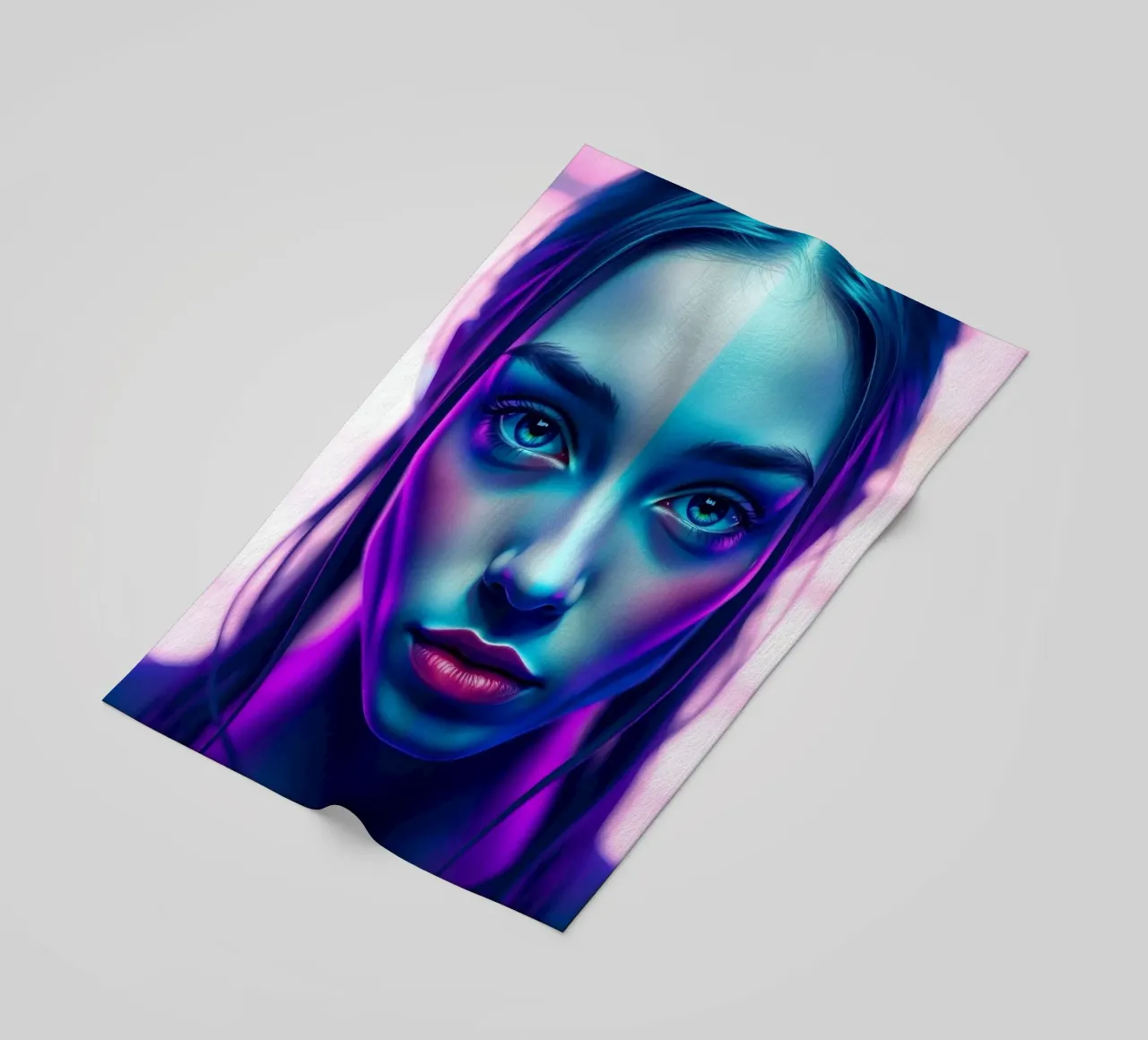 Stunning portrait of a woman with vibrant neon colors beach towel by DesignDoodle