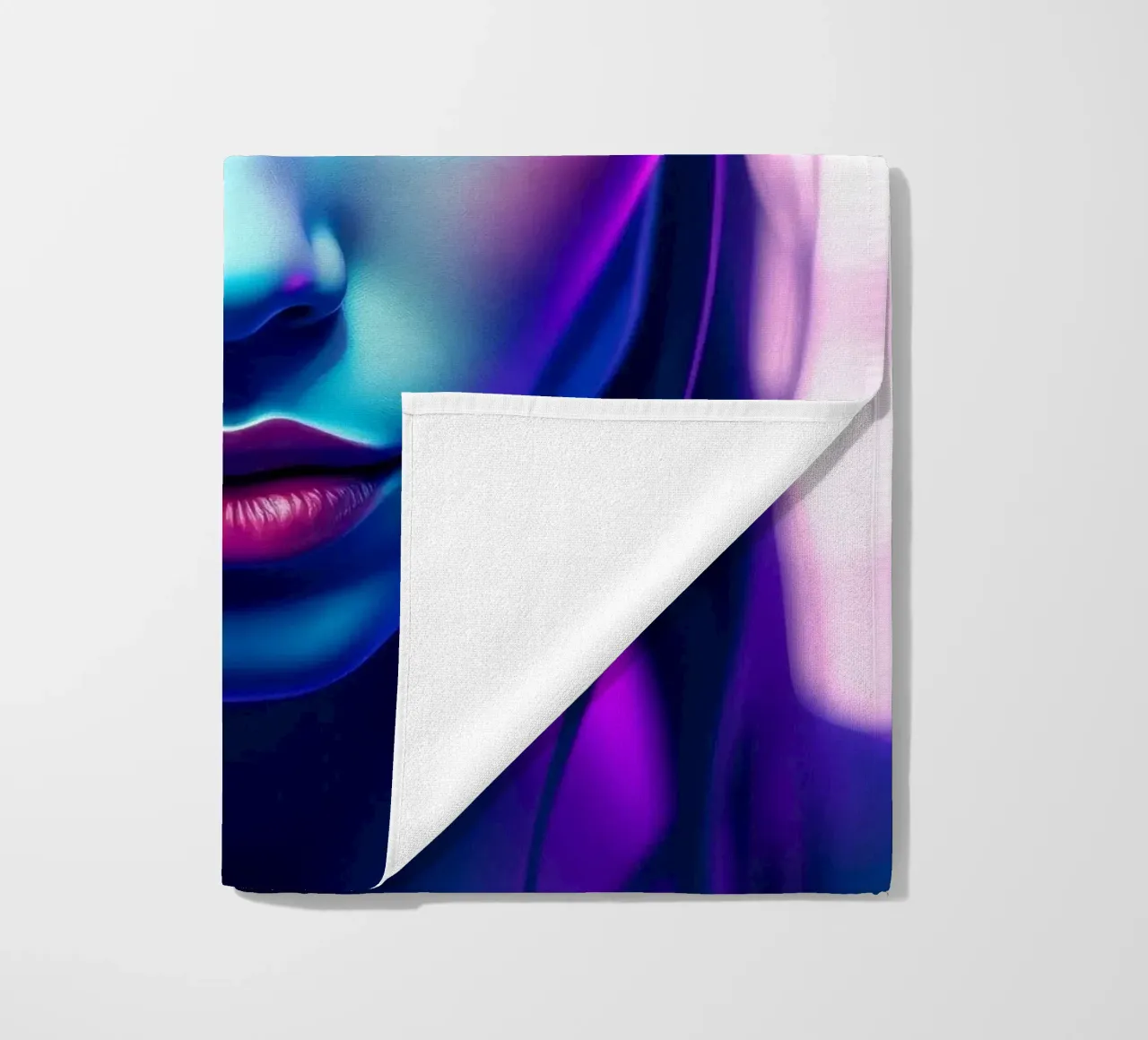 Stunning portrait of a woman with vibrant neon colors beach towel by DesignDoodle