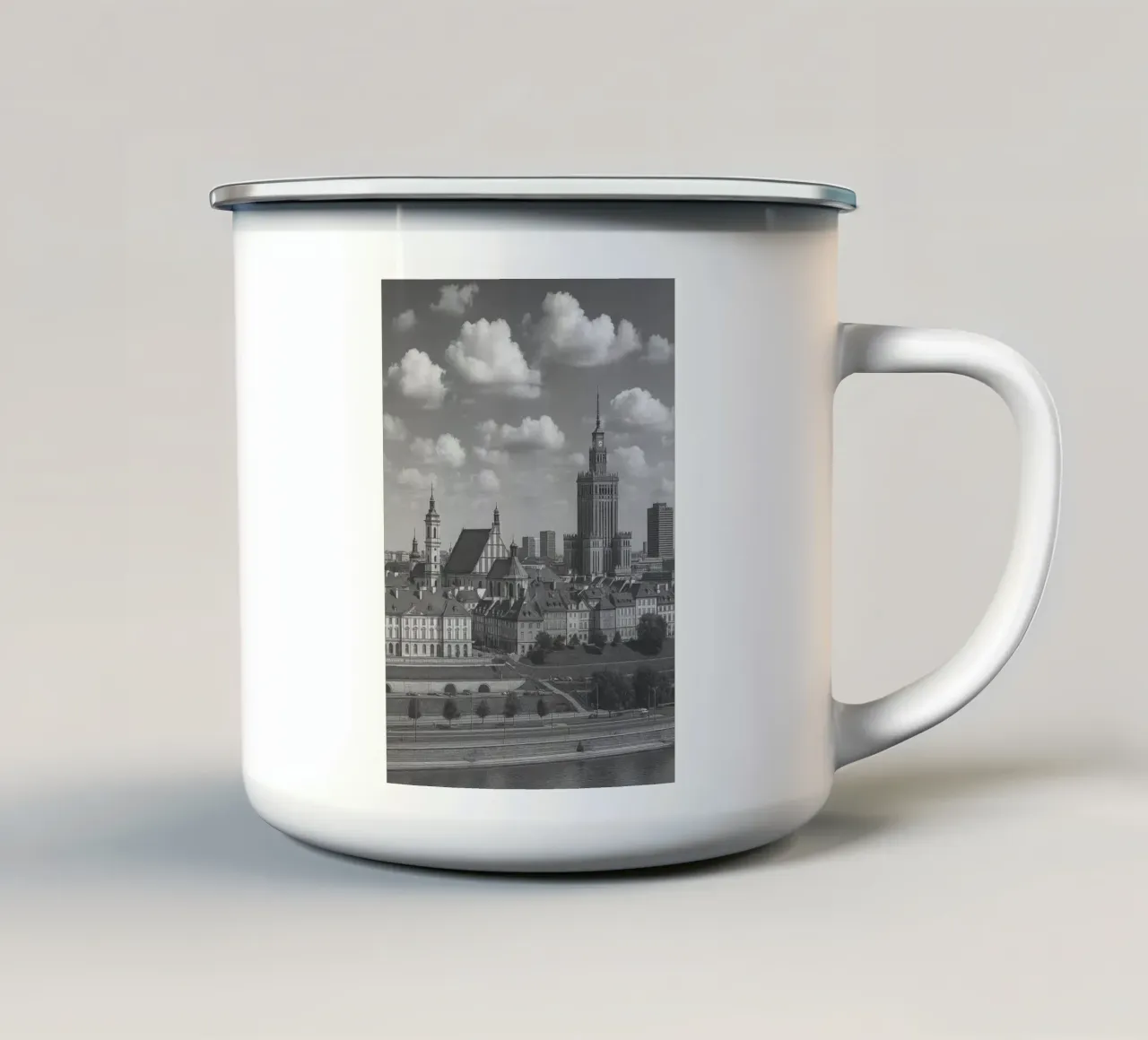 Varsavia, Polonia Illustrazione panoramica della città in bianco e nero tazza in smalto da the gondels
