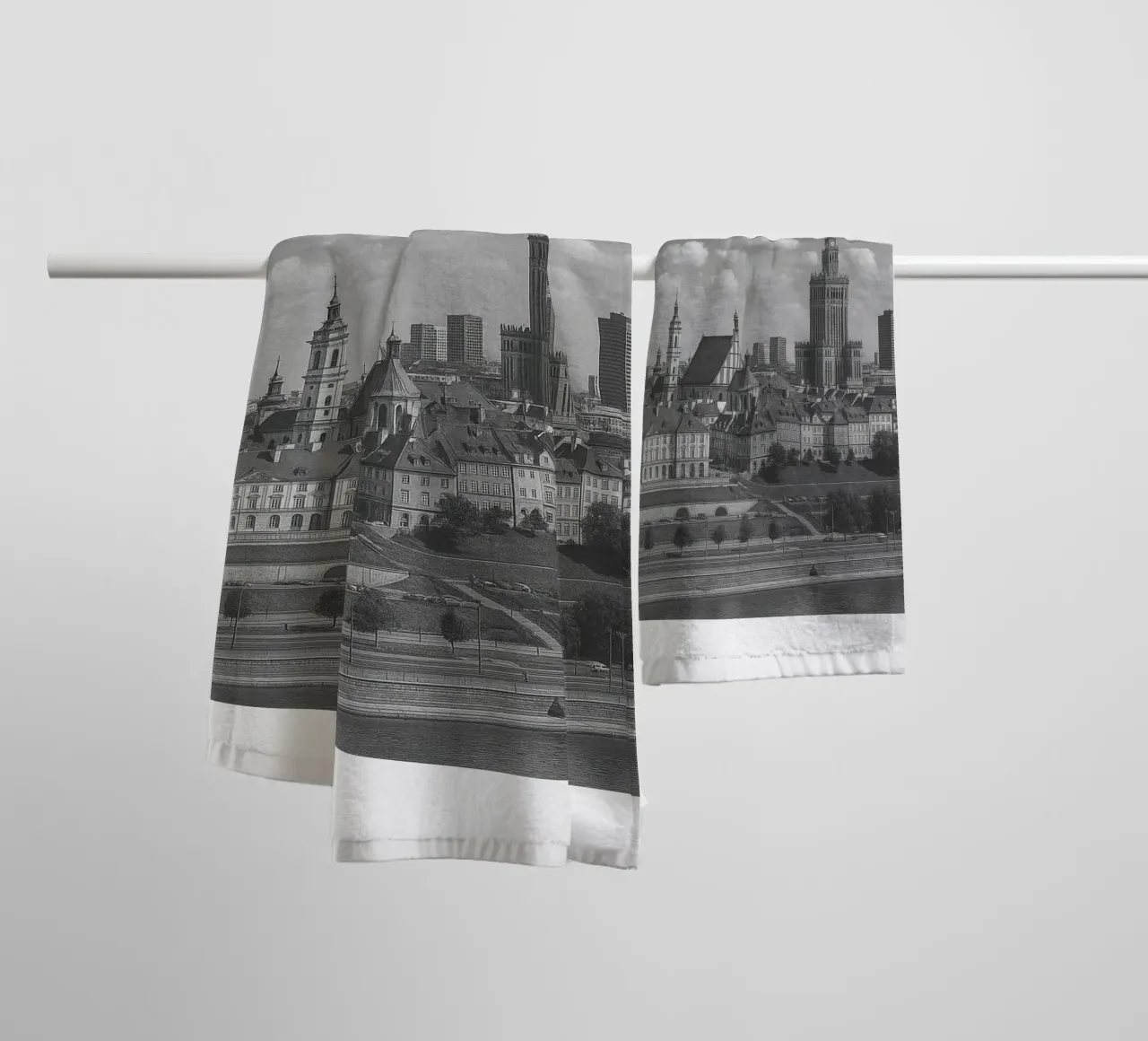 Varsavia, Polonia Illustrazione panoramica della città in bianco e nero asciugamano da bagno da the gondels