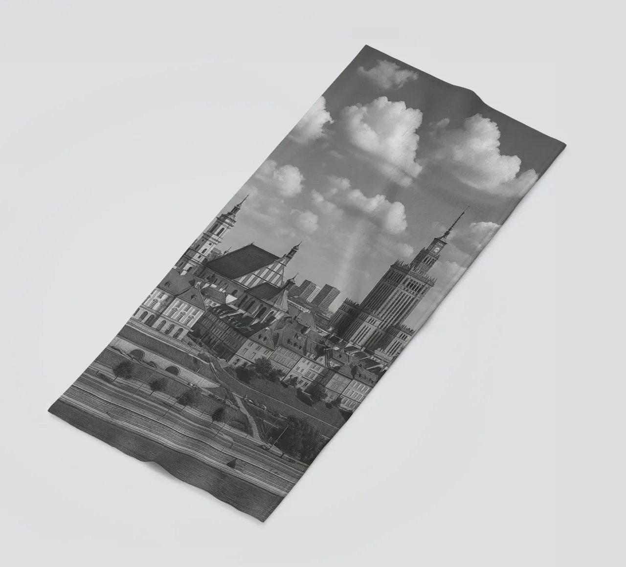 Varsavia, Polonia Illustrazione panoramica della città in bianco e nero telo mare da the gondels