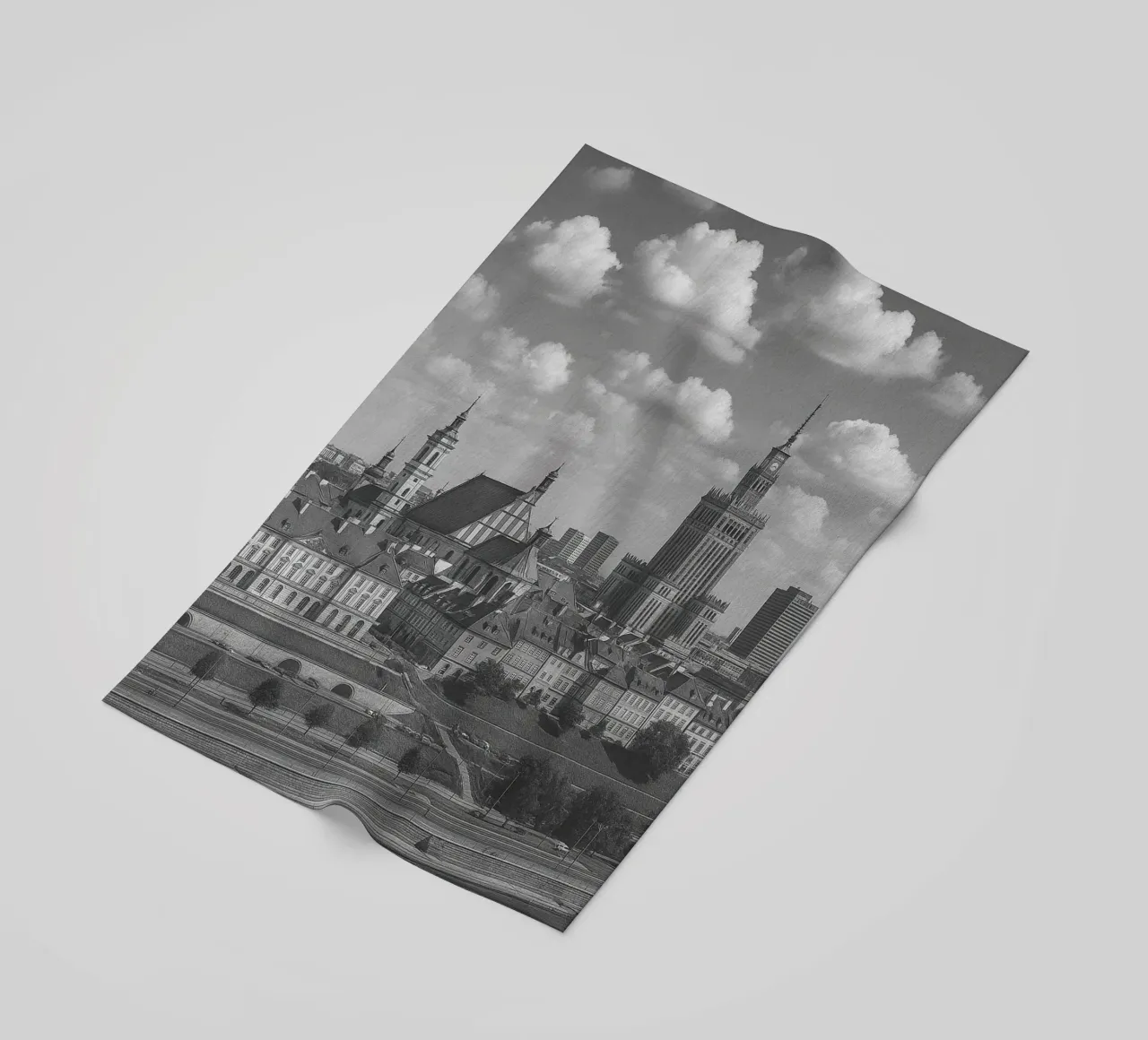 Varsavia, Polonia Illustrazione panoramica della città in bianco e nero telo mare da the gondels