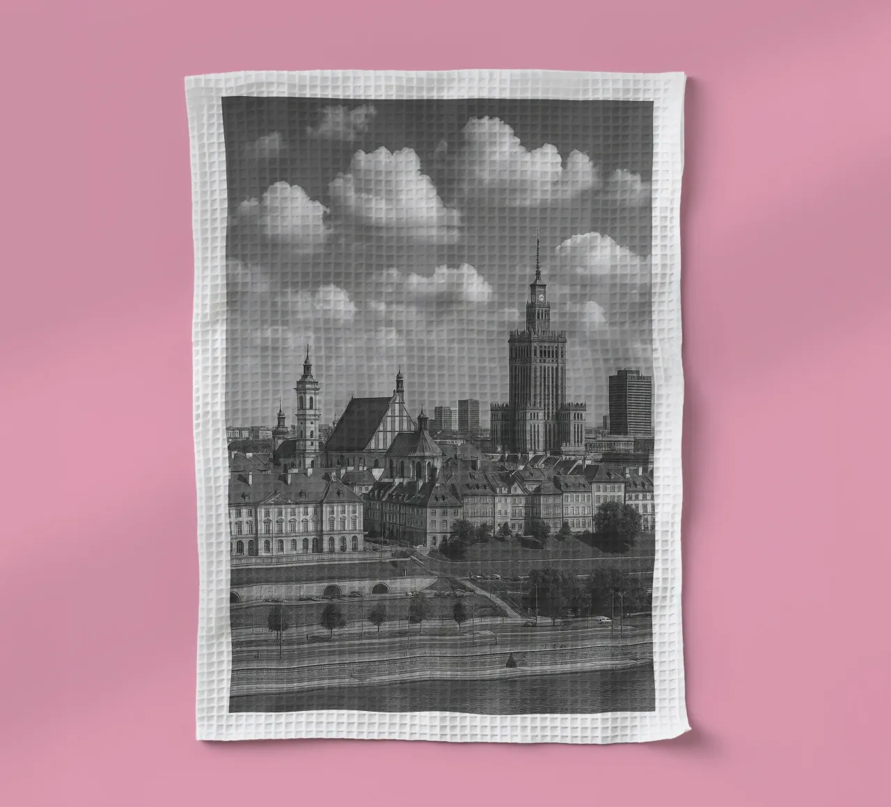 Varsavia, Polonia Illustrazione panoramica della città in bianco e nero canovaccio da cucina da the gondels