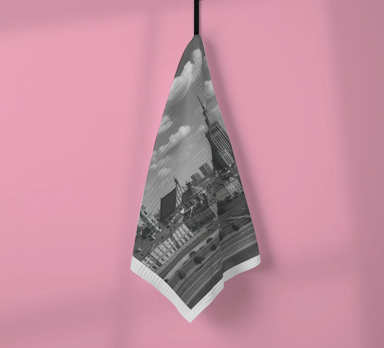 Varsavia, Polonia Illustrazione panoramica della città in bianco e nero canovaccio da cucina da the gondels