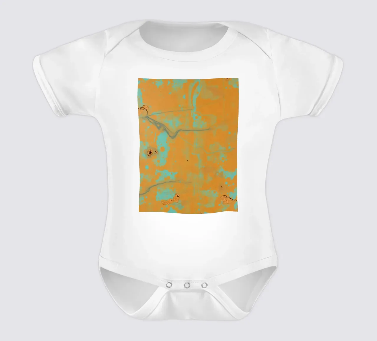 Arte astratta strutturata che mette in mostra i colori vivaci dell'arancio e del turchese. body neonato maniche corte da DesignDoodle