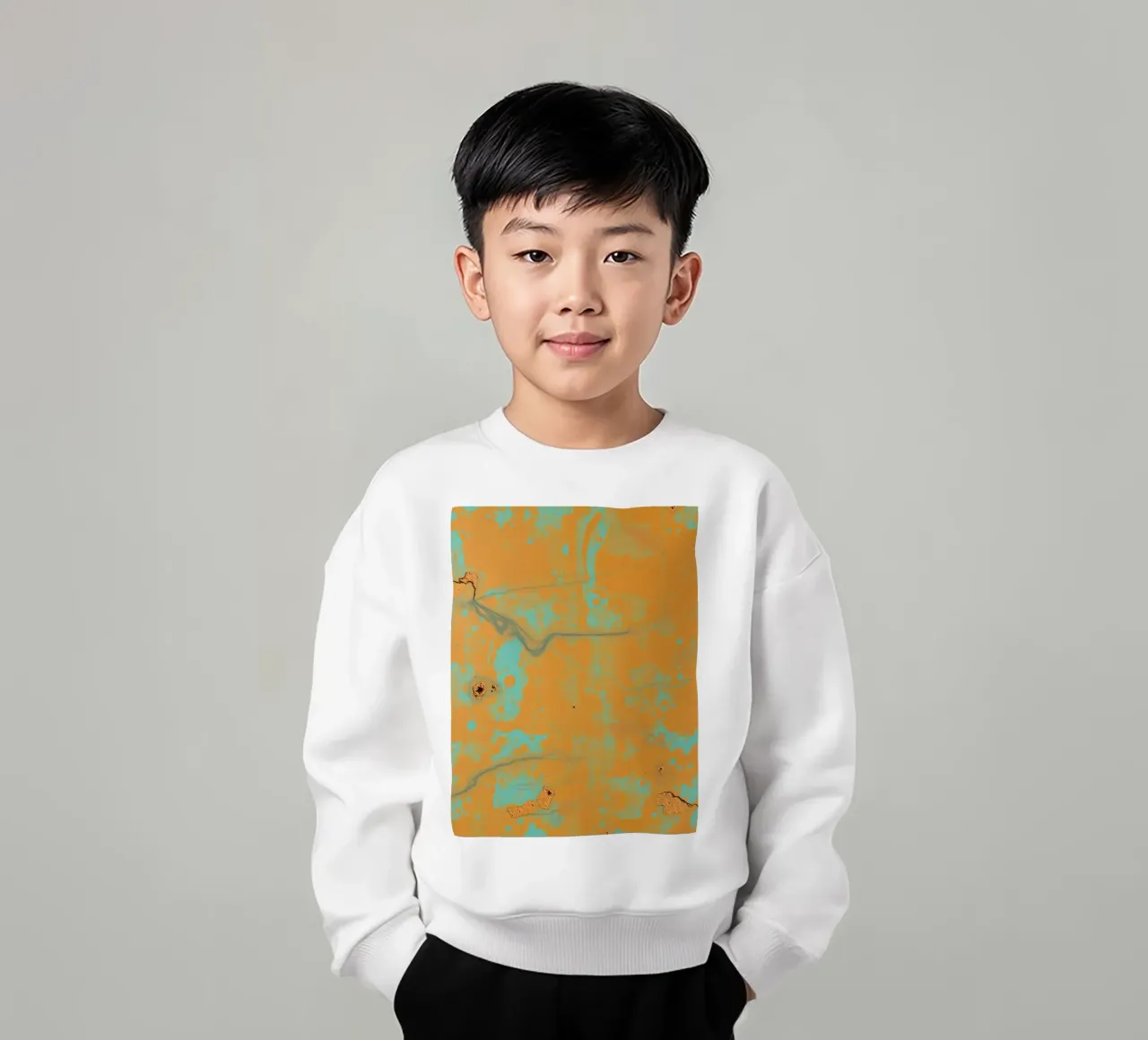 Arte astratta strutturata che mette in mostra i colori vivaci dell'arancio e del turchese. felpa bambino da DesignDoodle