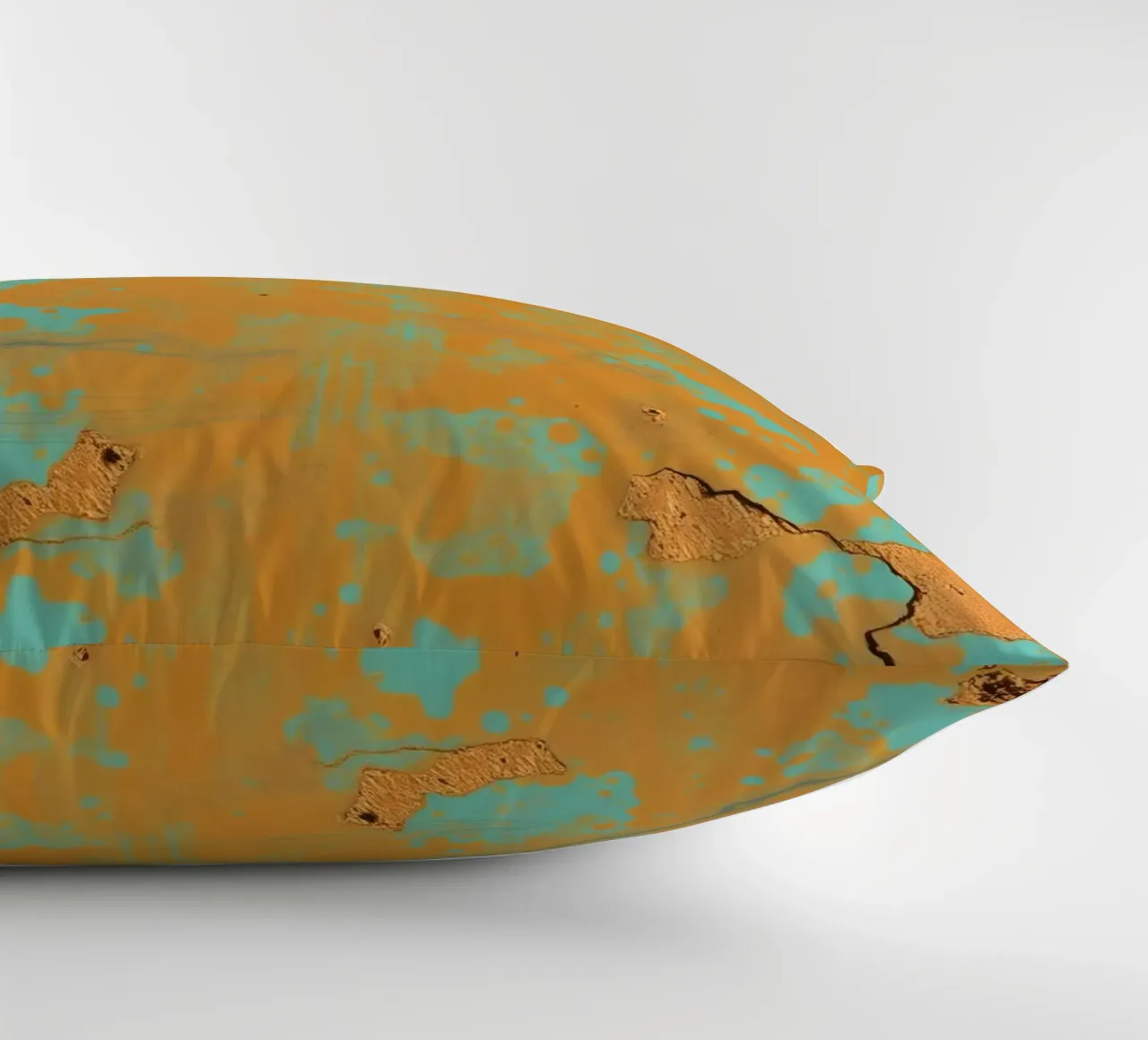 Arte astratta strutturata che mette in mostra i colori vivaci dell'arancio e del turchese. cuscino da DesignDoodle