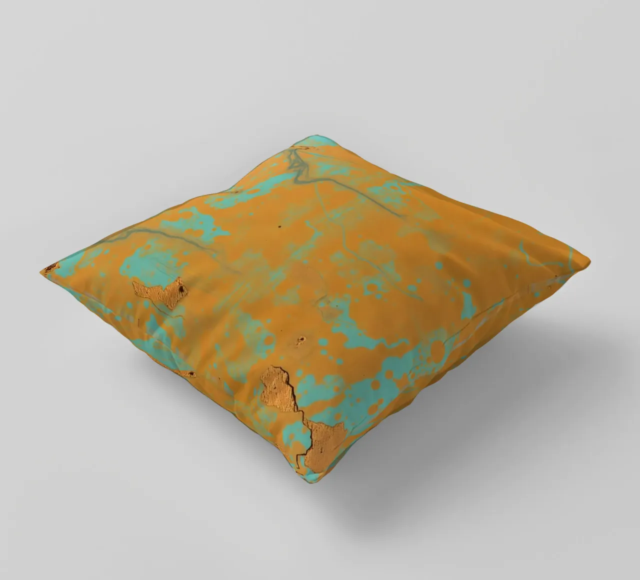 Arte astratta strutturata che mette in mostra i colori vivaci dell'arancio e del turchese. cuscino da DesignDoodle