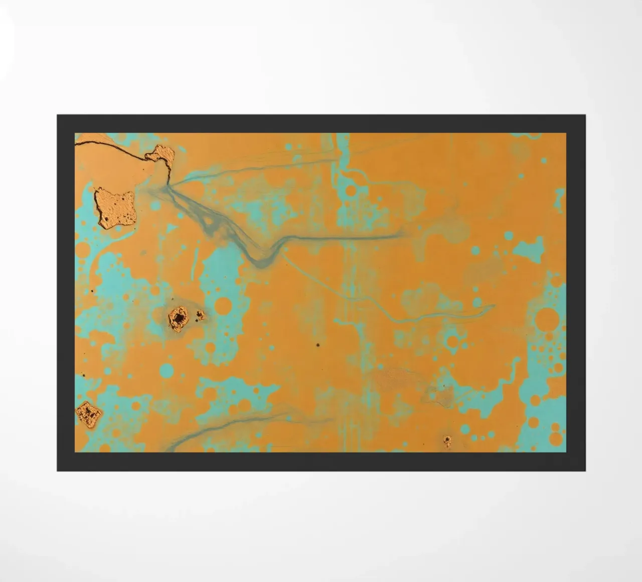 Arte astratta strutturata che mette in mostra i colori vivaci dell'arancio e del turchese. zerbino da DesignDoodle