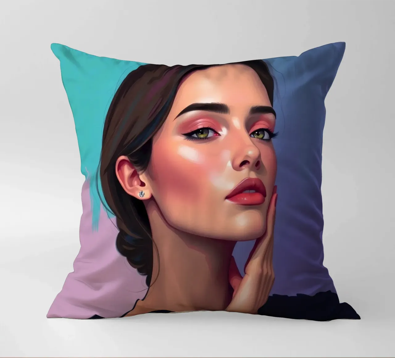 donna che sfoggia colori e un'espressione sicura cuscino da DesignDoodle