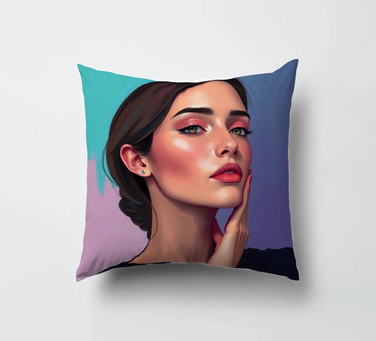 donna che sfoggia colori e un'espressione sicura cuscino da DesignDoodle